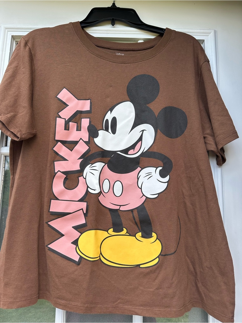 Disney Brown Mickey Mouse Tee with Pink & Yellow Artwork